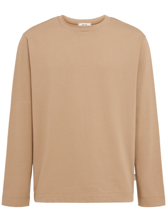 The Core: Polo à manches longues en jersey de coton - Camel - men_0 | Luisa Via Roma