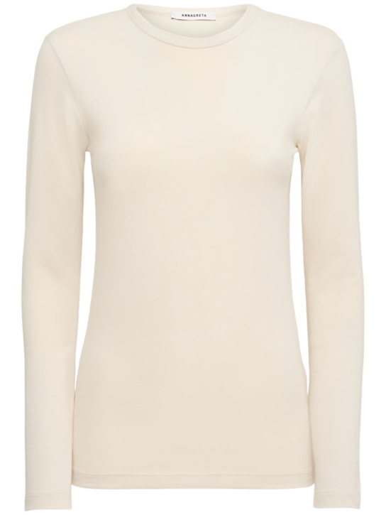 Annagreta: Sofia スリムロングスリーブストレッチTシャツ - ベージュ - women_0 | Luisa Via Roma