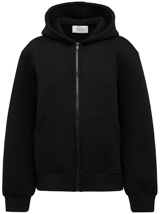 Full-zip stretch cotton hoodie - Thumbnail 1