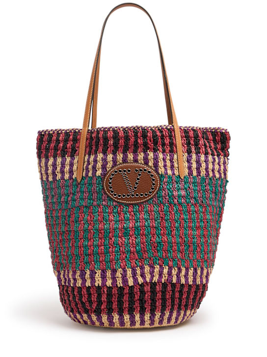 Valentino Garavani: Vlogo signature raffia tote bag - women_0 | Luisa Via Roma