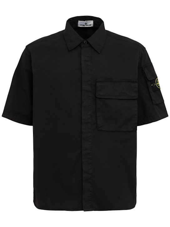 Stone Island: Stretch cotton twill shirt - Black - men_0 | Luisa Via Roma