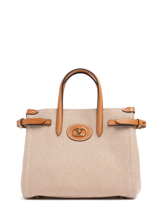 Valentino Garavani: Small Antibes canvas top handle bag - Naturale-tobacc - women_0 | Luisa Via Roma