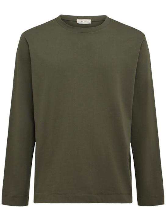 The Core: Polo à manches longues en jersey de coton - Vert Militaire - men_0 | Luisa Via Roma