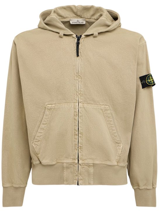 Stone Island: Vintage effect cotton sweatshirt hoodie - Desert - men_0 | Luisa Via Roma