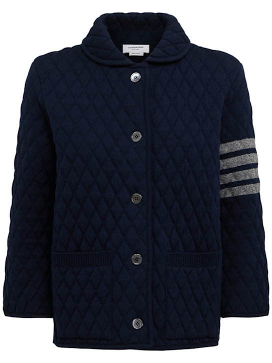 Thom Browne: 4-bar wool blend polo collar jacket - women_0 | Luisa Via Roma