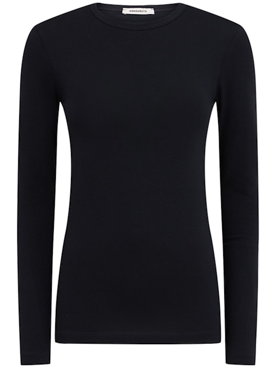 Annagreta: Sofia スリムロングスリーブストレッチTシャツ - ブルー - women_0 | Luisa Via Roma