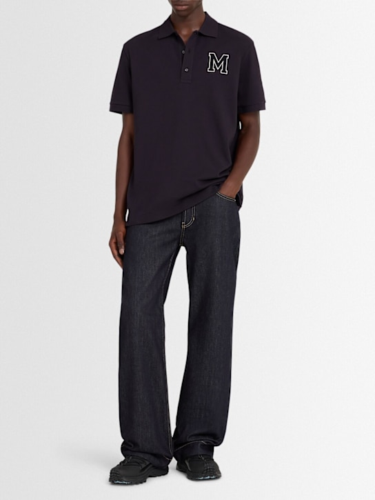 Moncler: Logo cotton piquet polo shirt - Navy - men_1 | Luisa Via Roma