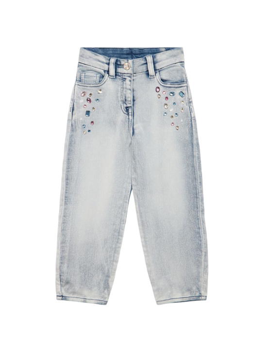 Monnalisa: Jeans in misto cotone con decorazioni - Denim - kids-girls_0 | Luisa Via Roma