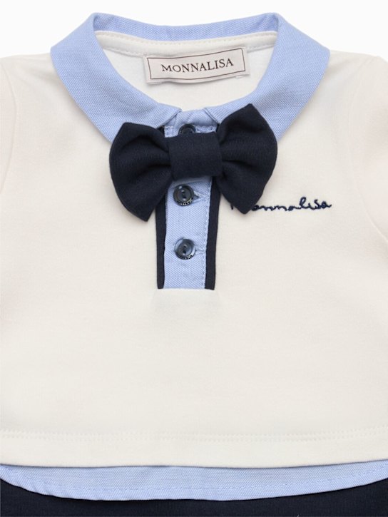 Monnalisa: Barboteuse en jersey de coton - Blanc/Bleu Marine - kids-boys_1 | Luisa Via Roma