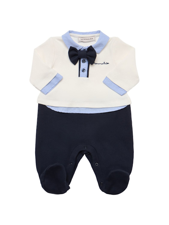 Monnalisa: Barboteuse en jersey de coton - Blanc/Bleu Marine - kids-boys_0 | Luisa Via Roma