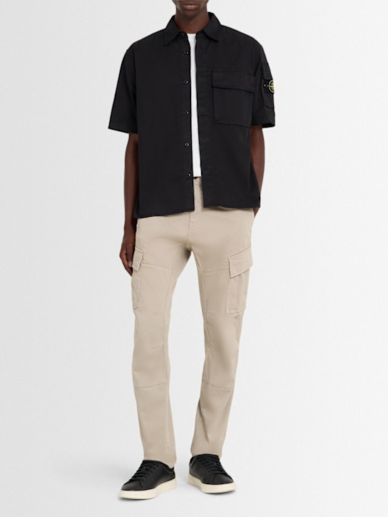 Stone Island: Stretch cotton twill shirt - Black - men_1 | Luisa Via Roma
