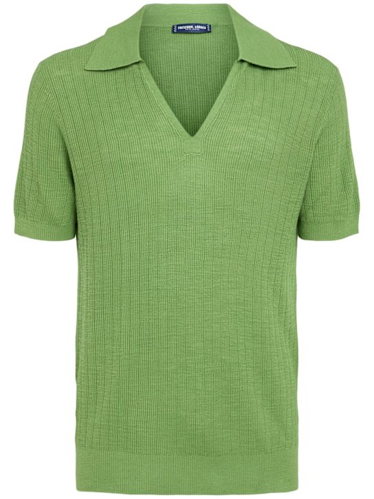 Frescobol Carioca: Joaquim v-neck polo shirt - Parakeet Green - men_0 | Luisa Via Roma