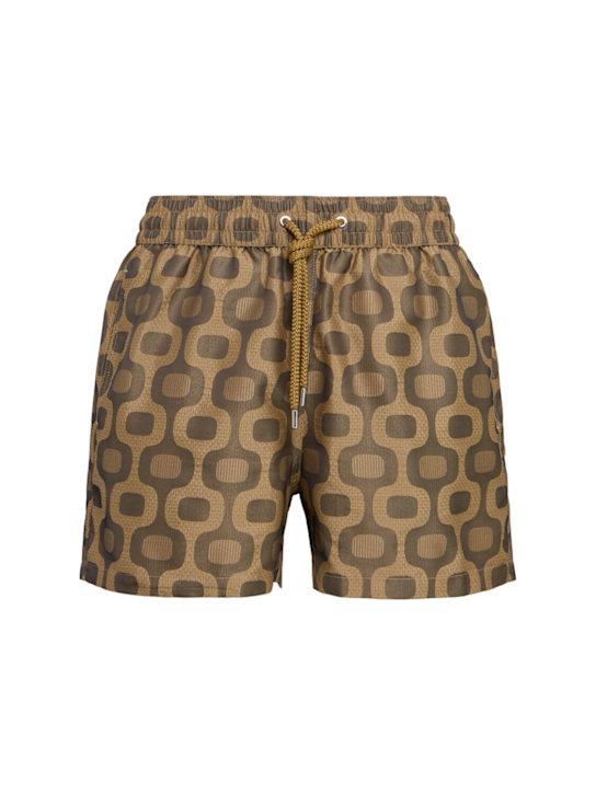 Frescobol Carioca: Rio lotus print swim shorts - Light Brown - men_0 | Luisa Via Roma