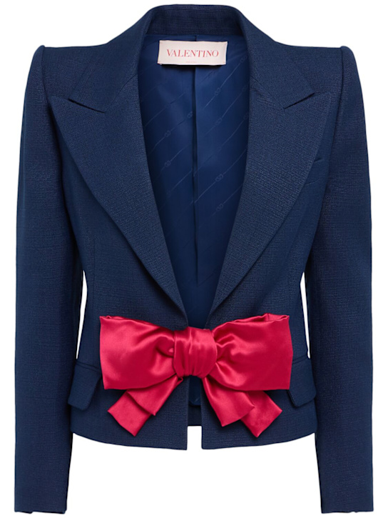 Valentino: Single breasted viscose blazer with bow - Blue - women_0 | Luisa Via Roma