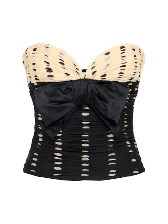 Valentino: Printed strapless silk chiffon top - Black/White - women_0 | Luisa Via Roma