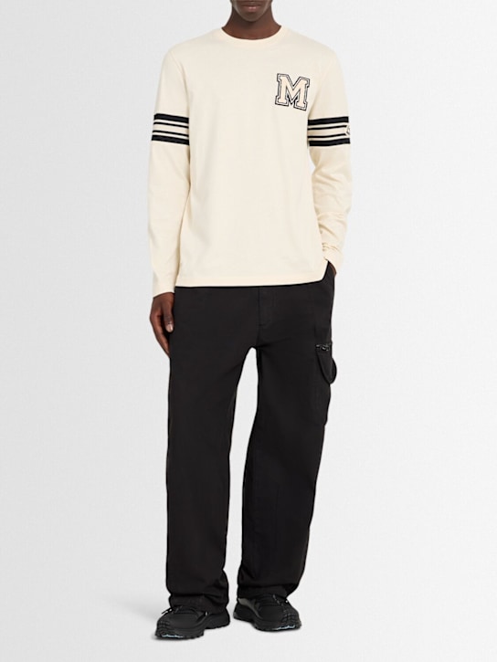 Moncler: Logo cotton jersey l/s t-shirt - White - men_1 | Luisa Via Roma