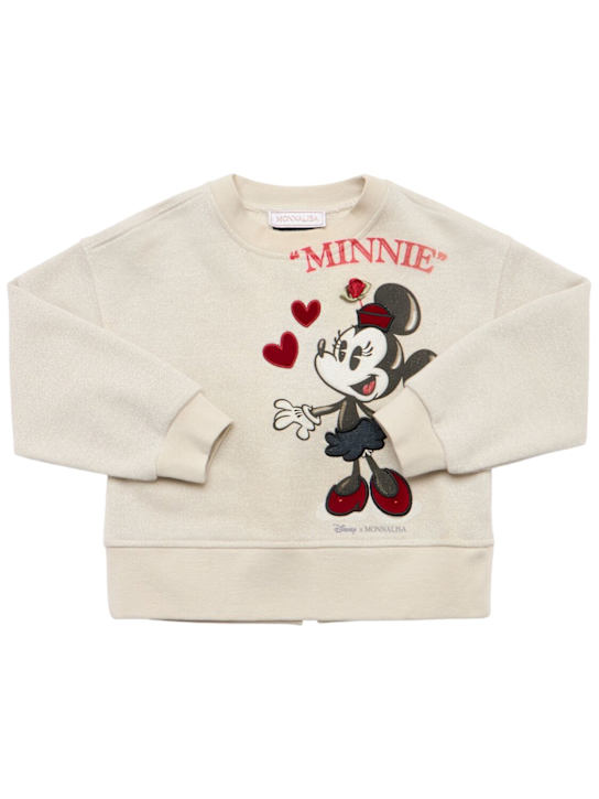 Monnalisa: Felpa in misto cotone con stampa Minnie - Beige - kids-girls_0 | Luisa Via Roma