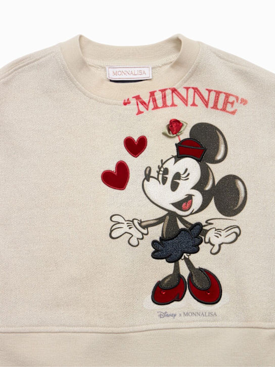 Monnalisa: Felpa in misto cotone con stampa Minnie - Beige - kids-girls_1 | Luisa Via Roma