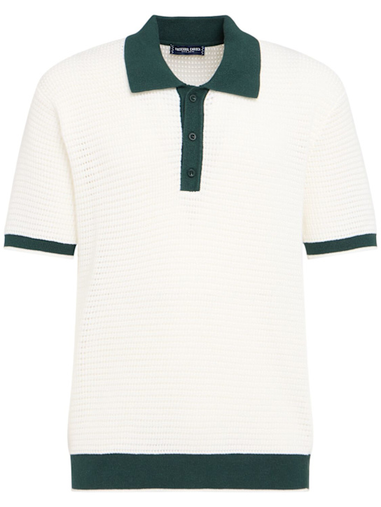 Frescobol Carioca: Vidal crochet polo shirt - Ivory & Evergre - men_0 | Luisa Via Roma