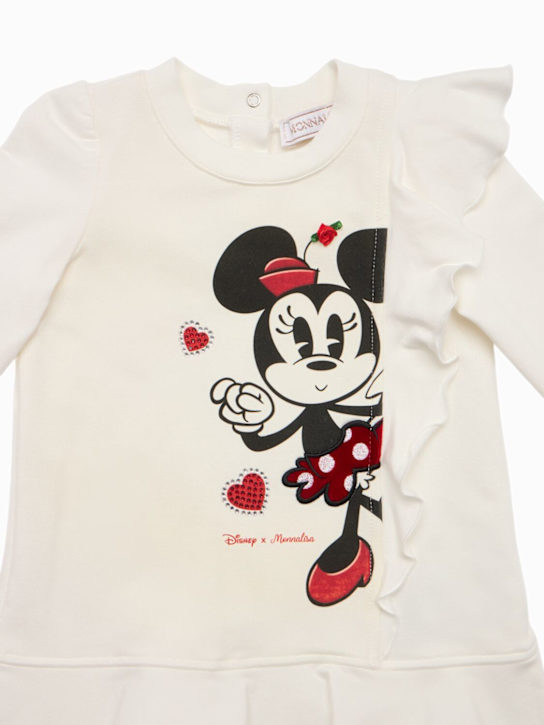 Monnalisa: Vestito in felpa di misto cotone con stampa Minnie - Bianco - kids-girls_1 | Luisa Via Roma