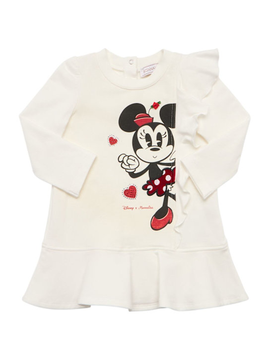 Monnalisa: Vestito in felpa di misto cotone con stampa Minnie - Bianco - kids-girls_0 | Luisa Via Roma