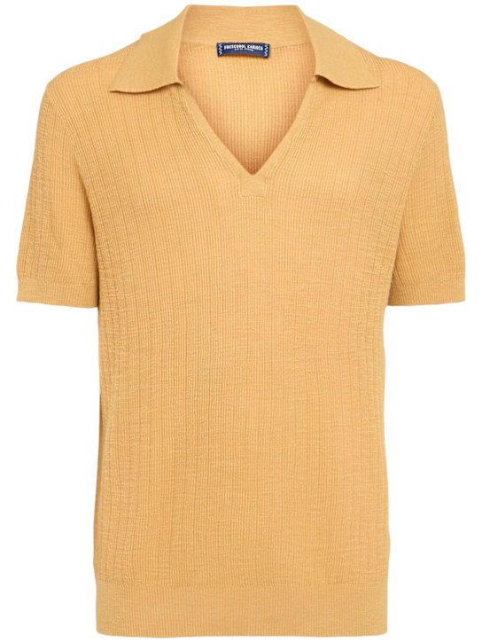 Frescobol Carioca: Joaquim v-neck polo shirt - Tuscan Sun - men_0 | Luisa Via Roma