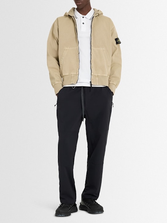 Stone Island: Vintage effect cotton sweatshirt hoodie - Desert - men_1 | Luisa Via Roma