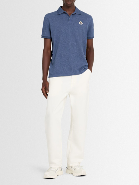Moncler: Logo patch cotton piquet polo shirt - Mood Indigo - men_1 | Luisa Via Roma