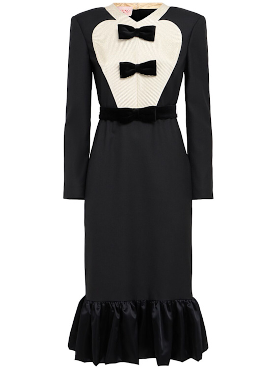 Valentino: Virgin wool midi dress with bows - Black/White - women_0 | Luisa Via Roma