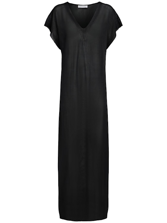 The Frankie Shop: Mysia knit viscose blend long dress - Black - women_0 | Luisa Via Roma