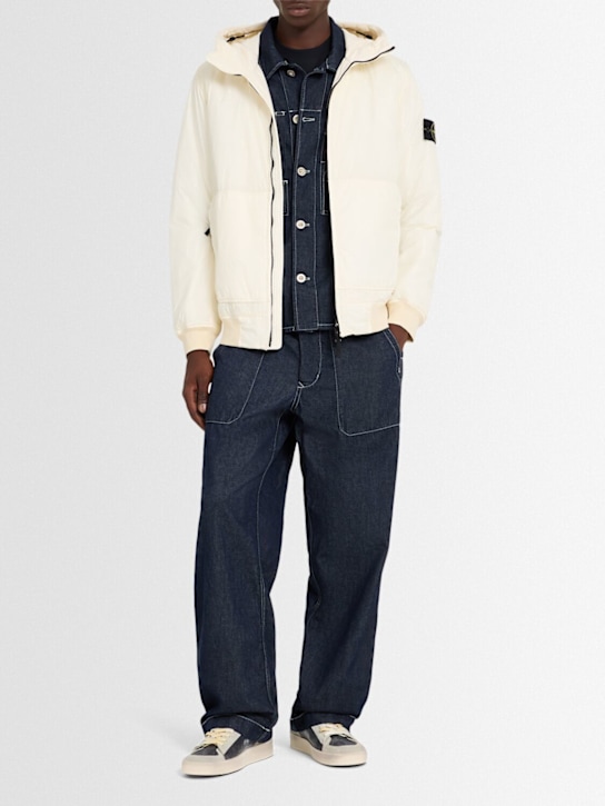 Stone Island: Nylon bomber jacket - アイボリー - men_1 | Luisa Via Roma