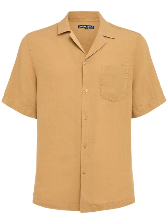 Frescobol Carioca: Angelo linen bowling shirt - Almond - men_0 | Luisa Via Roma