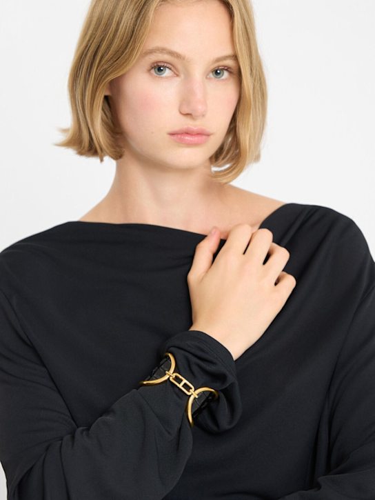 Embossed leather & brass cuff bracelet - Thumbnail 2