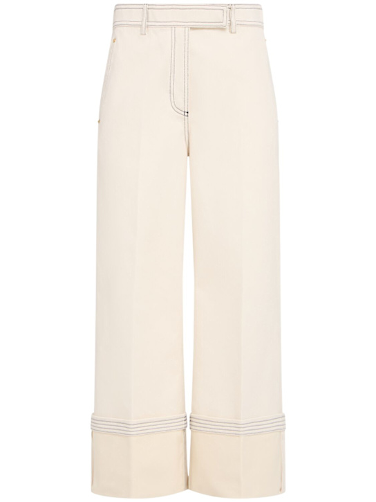Thom Browne: Selvedge denim wide leg pants - White - women_0 | Luisa Via Roma