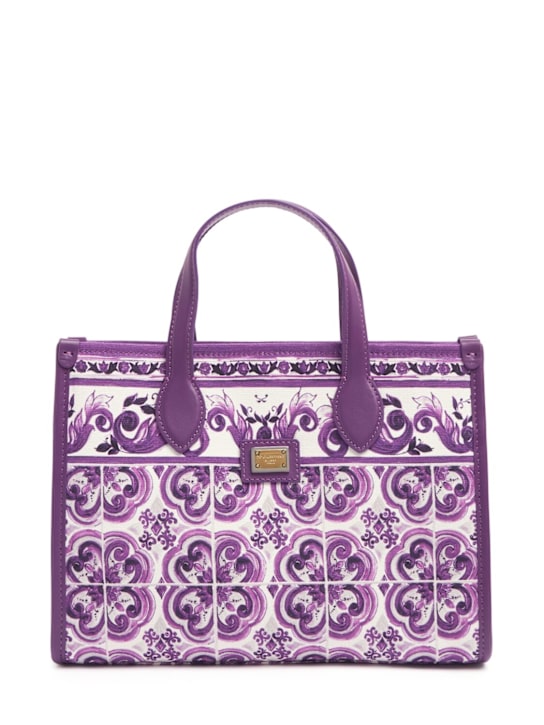 Dolce&Gabbana: Bolso de lona de algodón estampado - Blanco/Púrpura - kids-girls_0 | Luisa Via Roma