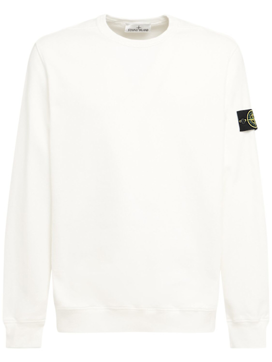 Stone Island: Sweat-shirt en coton brossé - Blanc - men_0 | Luisa Via Roma