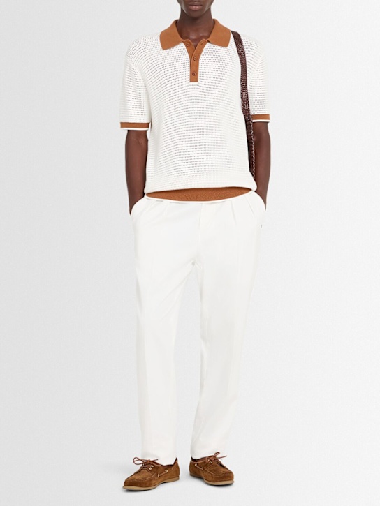 Frescobol Carioca: Vidal crochet polo shirt - Ivory & Dark Al - men_1 | Luisa Via Roma