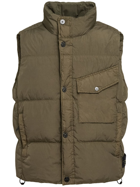 Stone Island: Nylon down vest - Military Green - men_0 | Luisa Via Roma