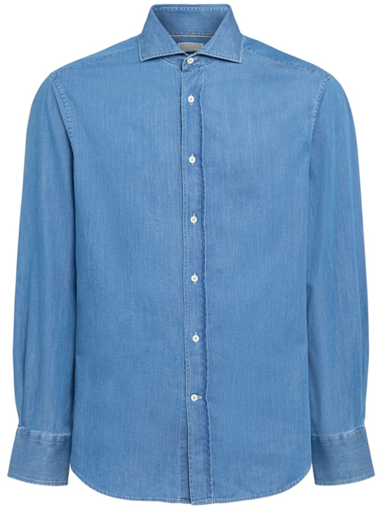 Brunello Cucinelli: Cotton denim shirt - Denim Medio - men_0 | Luisa Via Roma