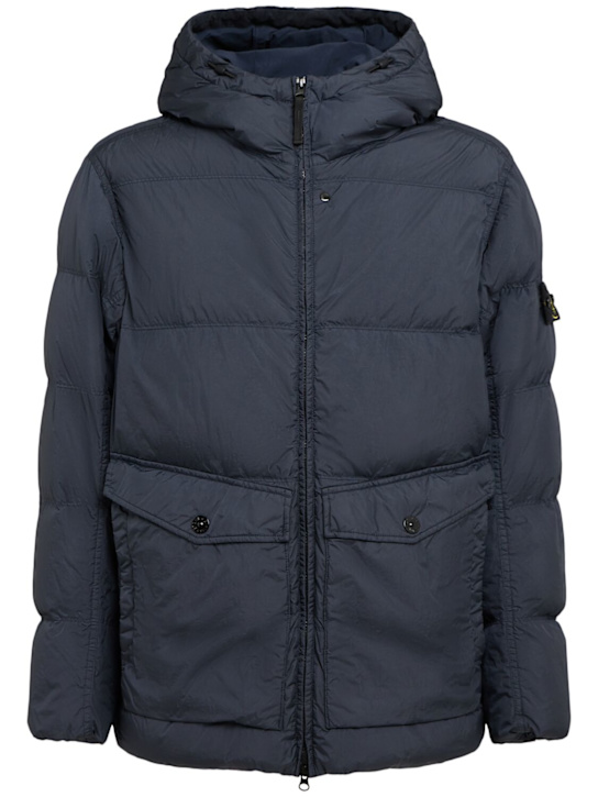 Stone Island: Kurze Daunenjacke aus Nylon - Dunkelblau - men_0 | Luisa Via Roma