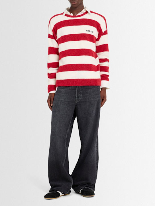 Fiorucci: Striped crewneck alpaca blend sweater - Red Stripes - men_1 | Luisa Via Roma