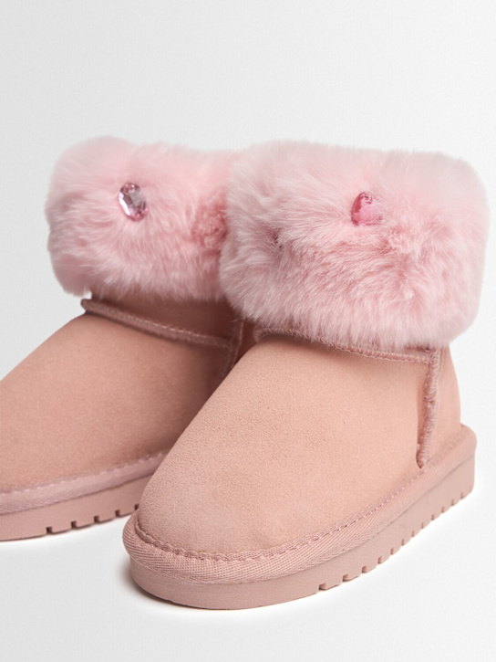 Monnalisa: Shearling ankle boots - Pink - kids-girls_1 | Luisa Via Roma