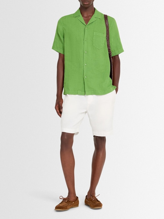 Frescobol Carioca: Angelo linen bowling shirt - Parakeet Green - men_1 | Luisa Via Roma