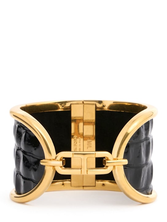 Embossed leather & brass cuff bracelet - Thumbnail 1