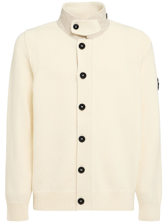 Stone Island: Cardigan aus Wollmischung - Elfenbein - men_0 | Luisa Via Roma
