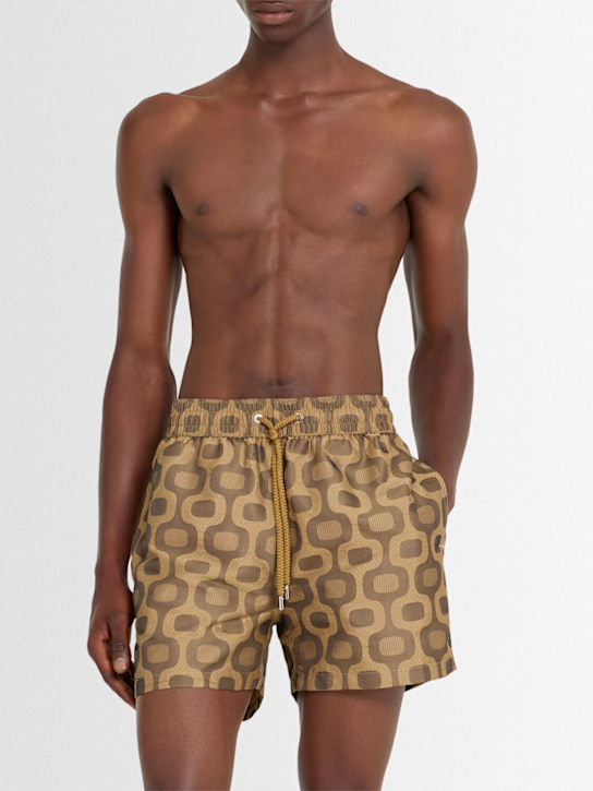 Frescobol Carioca: Rio lotus print swim shorts - Light Brown - men_1 | Luisa Via Roma