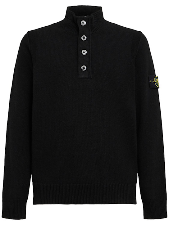 Stone Island: Polo aus Wollgemisch - Schwarz - men_0 | Luisa Via Roma