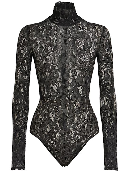 Valentino: Turtleneck long sleeve lace bodysuit - Black - women_0 | Luisa Via Roma