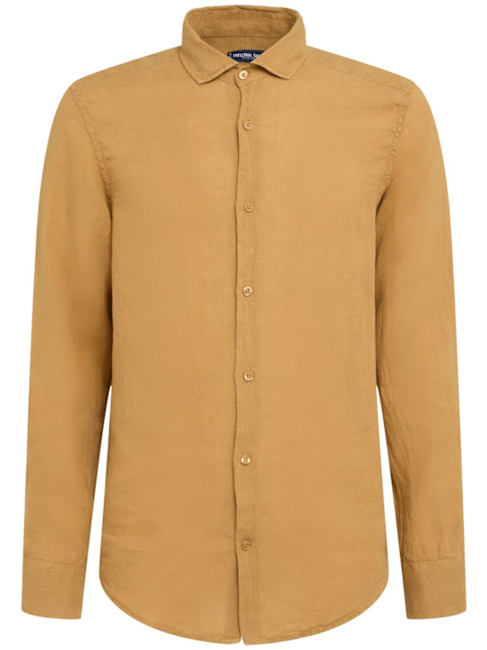 Frescobol Carioca: Antonio long sleeve linen shirt - Almond - men_0 | Luisa Via Roma