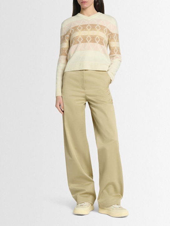 Moncler: Rhombus pattern wool v-neck sweater - women_1 | Luisa Via Roma